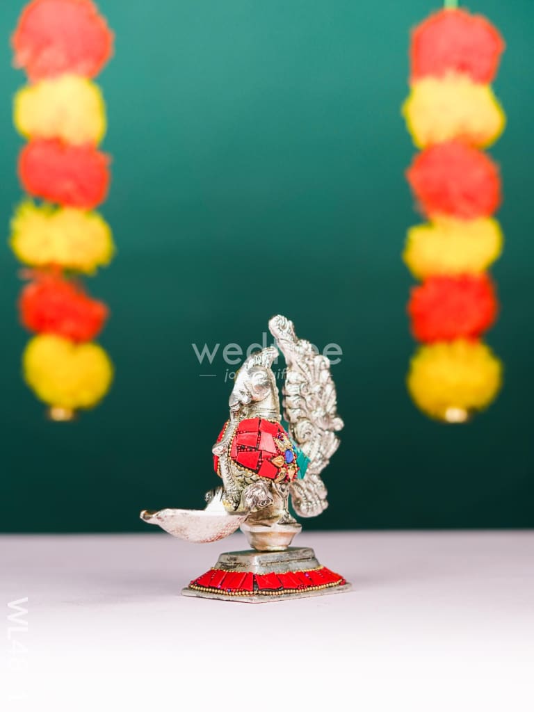 White Metal Peacock with Diya - 5 inch - WL4891