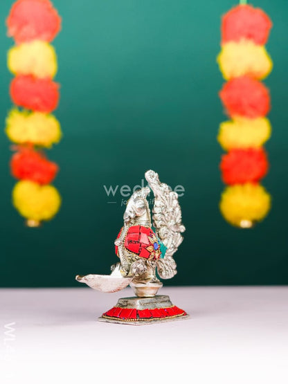 White Metal Peacock with Diya - 5 inch - WL4891
