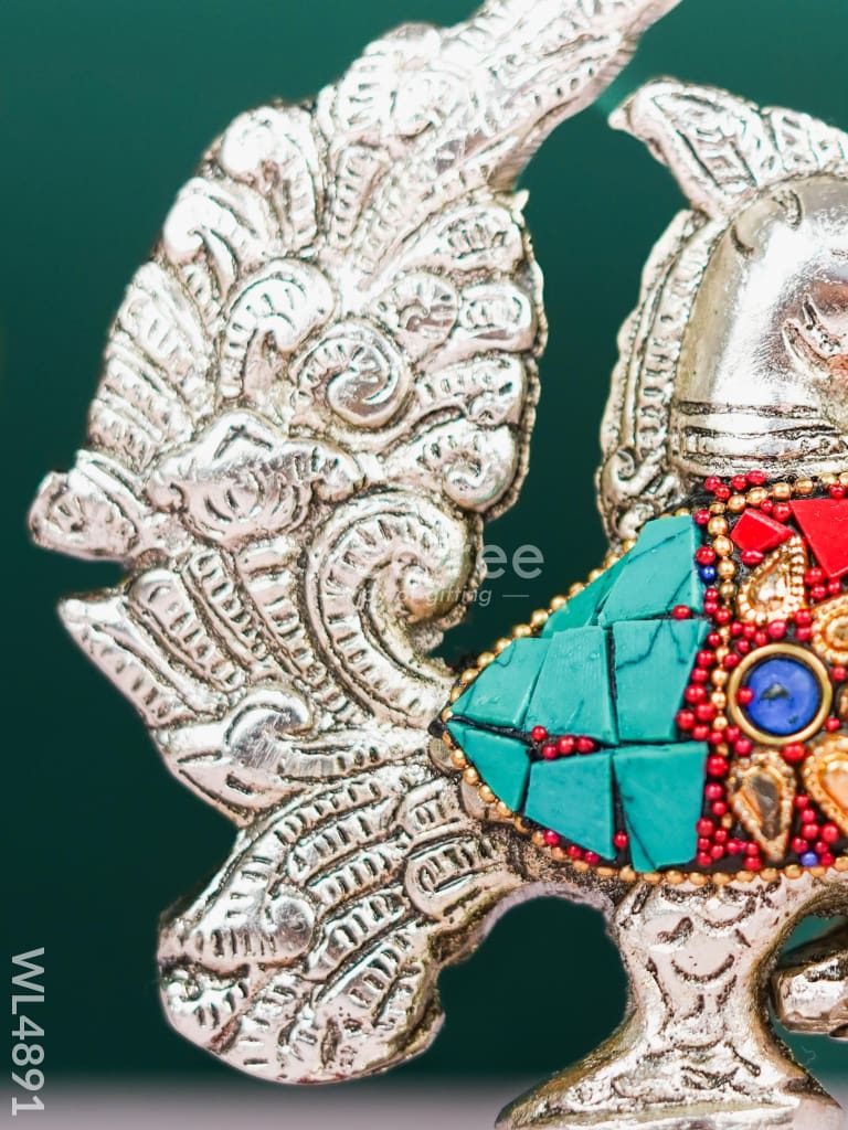 White Metal Peacock with Diya - 5 inch - WL4891
