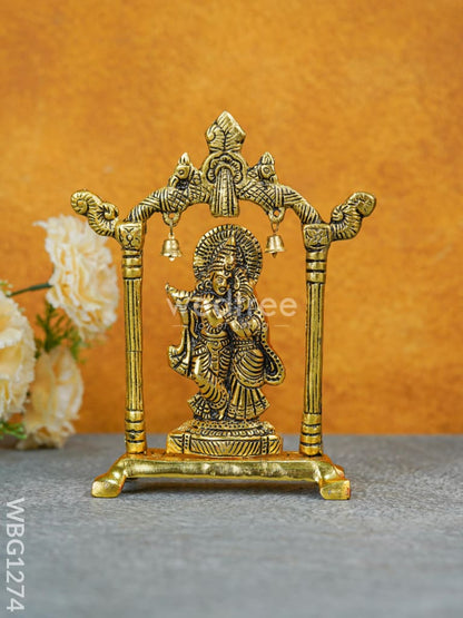 White Metal Radha-Krishna Arch with Bells - WBG1274
