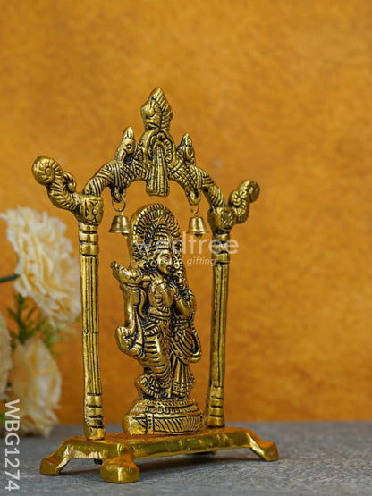 White Metal Radha-Krishna Arch with Bells - WBG1274