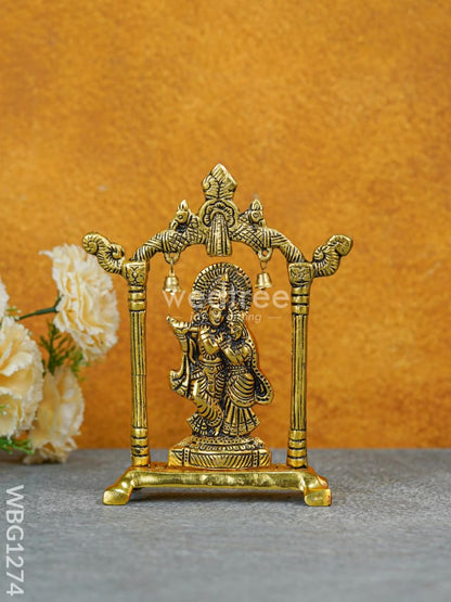 White Metal Radha-Krishna Arch with Bells - WBG1274