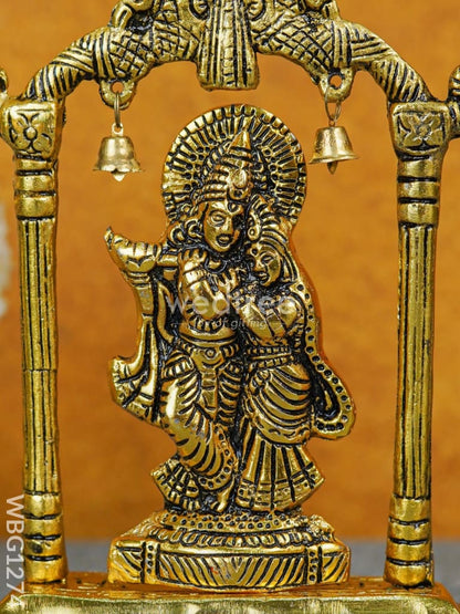 White Metal Radha-Krishna Arch with Bells - WBG1274