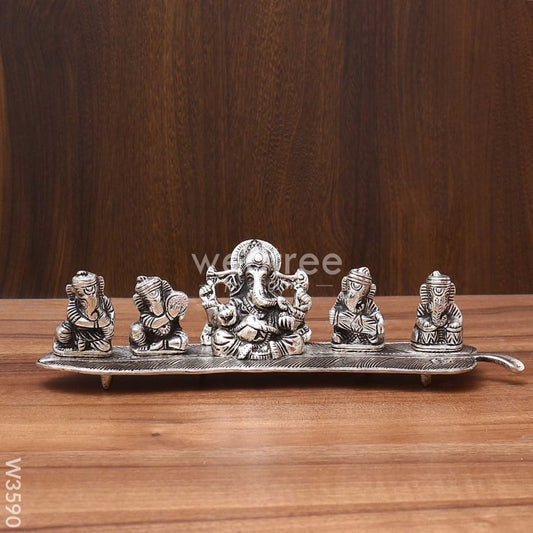 White Metal Silver Oxidised Musical Ganesha - W3590