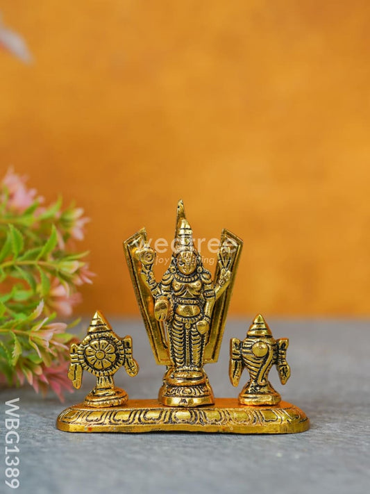 White Metal Tirupathi Balaji Shank Chakra Nama on Oval Base - WBG1389