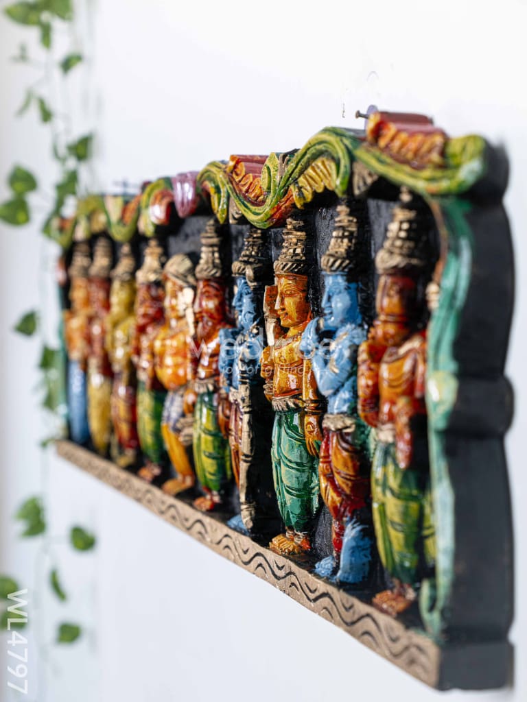 Wooden Carved Dasavatharam Panel - 36 inch - WL4797