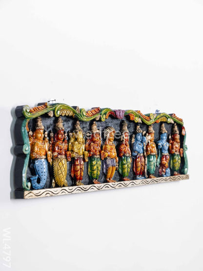 Wooden Carved Dasavatharam Panel - 36 inch - WL4797