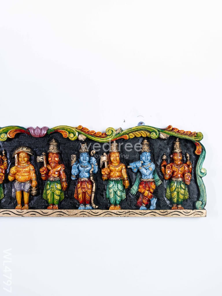 Wooden Carved Dasavatharam Panel - 36 inch - WL4797