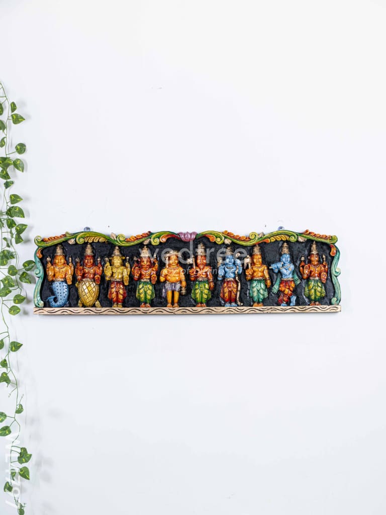 Wooden Carved Dasavatharam Panel - 36 inch - WL4797