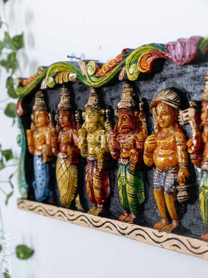 Wooden Carved Dasavatharam Panel - 36 inch - WL4797