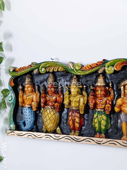 Wooden Carved Dasavatharam Panel - 36 inch - WL4797