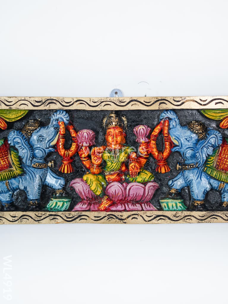 Wooden Carved Gajalakshmi Panel - 24 inch - WL4919