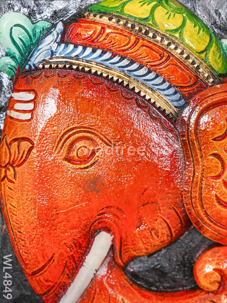Wooden Carved Ganesha Wall Hanging - 12 inch - WL4849