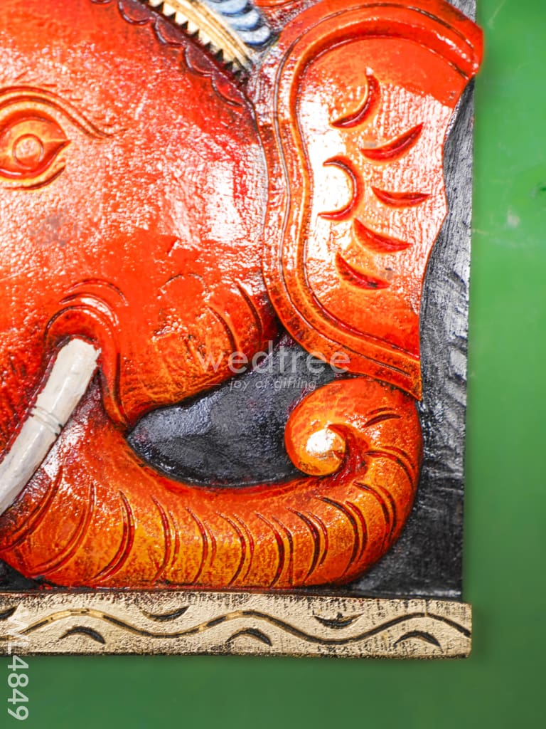 Wooden Carved Ganesha Wall Hanging - 12 inch - WL4849