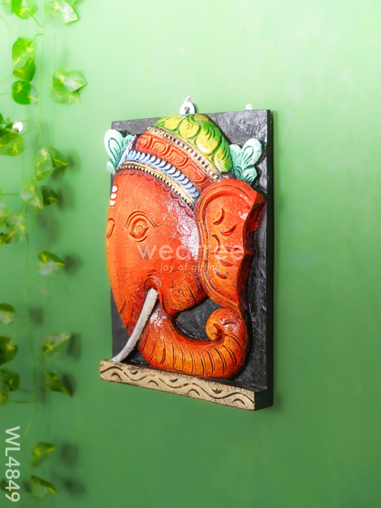 Wooden Carved Ganesha Wall Hanging - 12 inch - WL4849