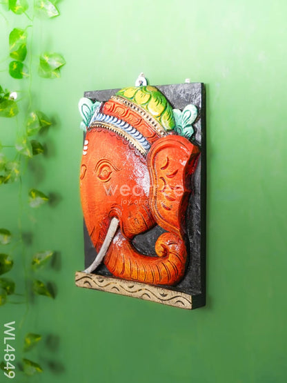 Wooden Carved Ganesha Wall Hanging - 12 inch - WL4849