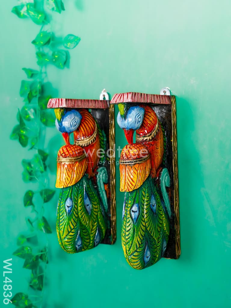 Wooden Carved Peacock Bracket - 12 inch - Set of 2 - WL4836