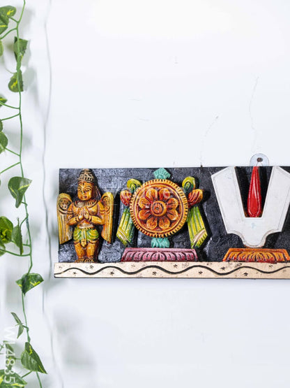 Wooden Carved Shank Chakra Nama Panel - 18 inch - WL4835
