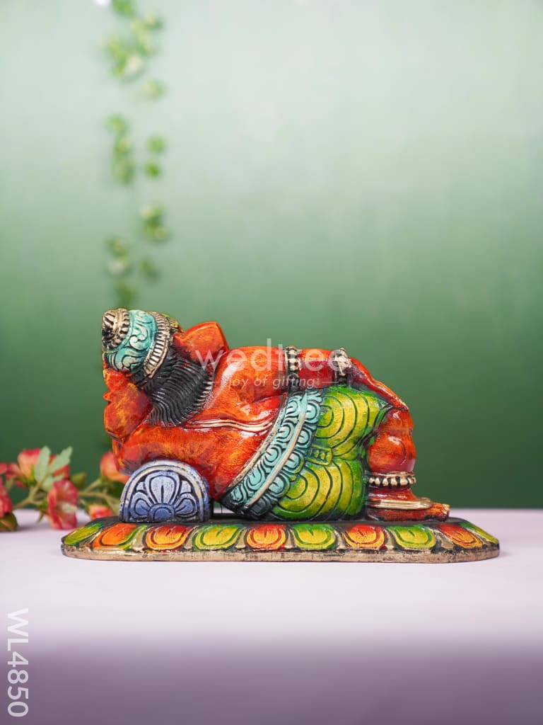 Wooden Carved Sleeping Ganesha Idol - 9 inch - WL4850