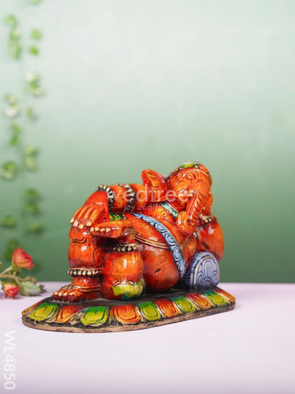 Wooden Carved Sleeping Ganesha Idol - 9 inch - WL4850