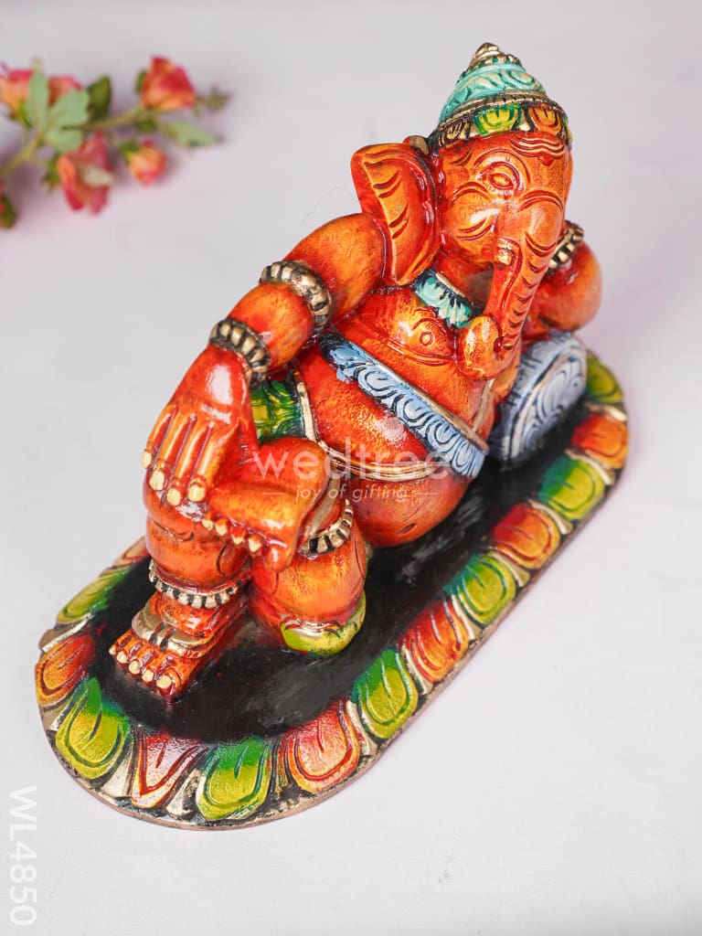Wooden Carved Sleeping Ganesha Idol - 9 inch - WL4850