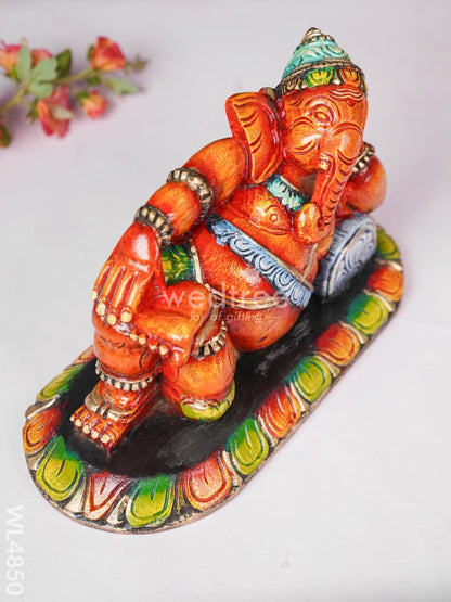 Wooden Carved Sleeping Ganesha Idol - 9 inch - WL4850