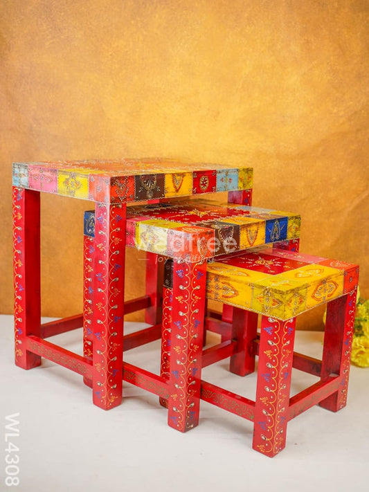 Wooden Decorative Stools - Set of 3 - WL4308