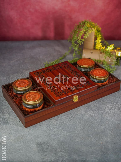 Wooden Dry Fruit Box with 4 Jars - WL3900