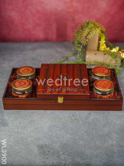 Wooden Dry Fruit Box with 4 Jars - WL3900