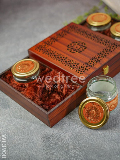 Wooden Dry Fruit Box with 4 Jars - WL3900