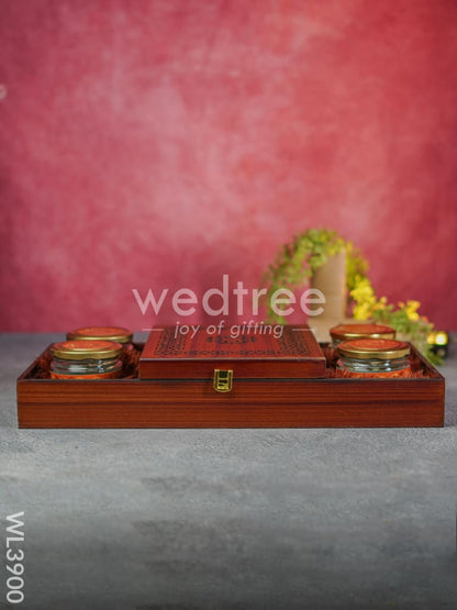 Wooden Dry Fruit Box with 4 Jars - WL3900