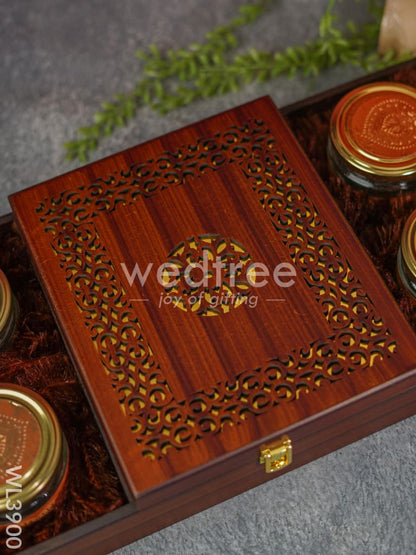 Wooden Dry Fruit Box with 4 Jars - WL3900
