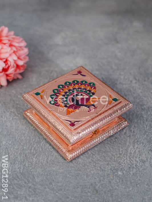 Wooden Dry Fruit Box with Meenakari Peacock Design - WBG1289