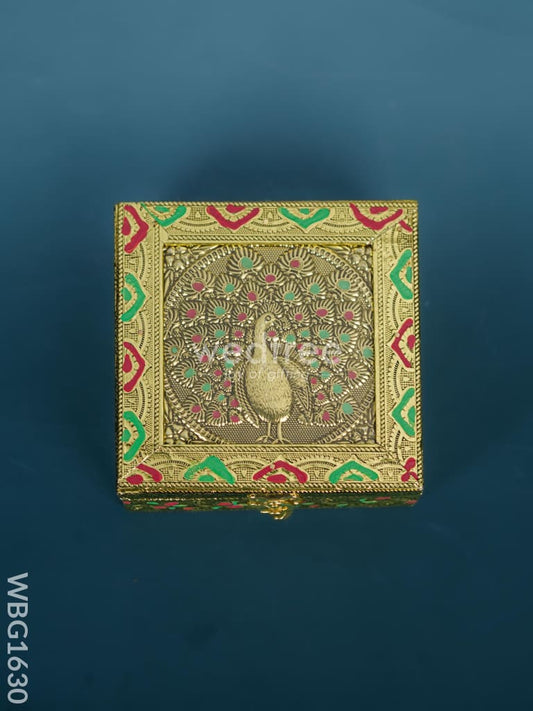 Wooden Dry Fruit Box with Peacock Design - 6 inch - WBG1630 Dry Fruit Box RG