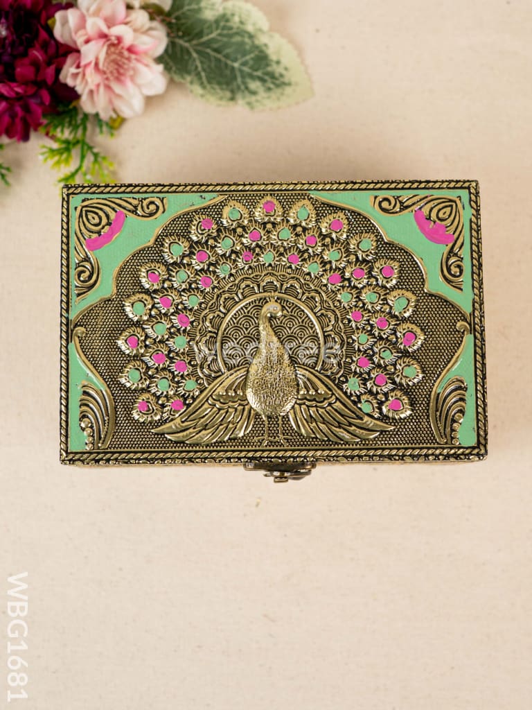 Wooden Jewel Box with Peacock Design - 6x4 inch - WBG1681