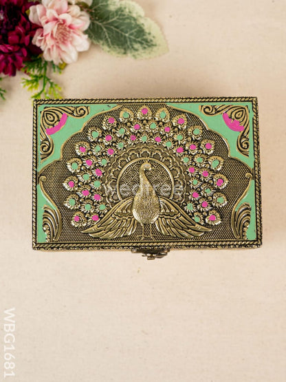 Wooden Jewel Box with Peacock Design - 6x4 inch - WBG1681