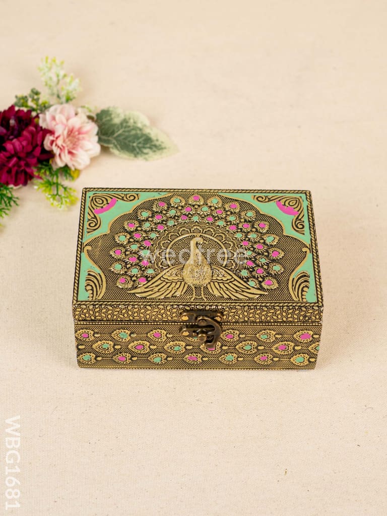 Wooden Jewel Box with Peacock Design - 6x4 inch - WBG1681
