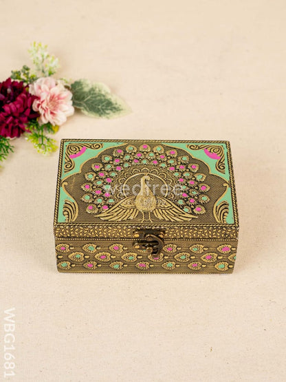Wooden Jewel Box with Peacock Design - 6x4 inch - WBG1681