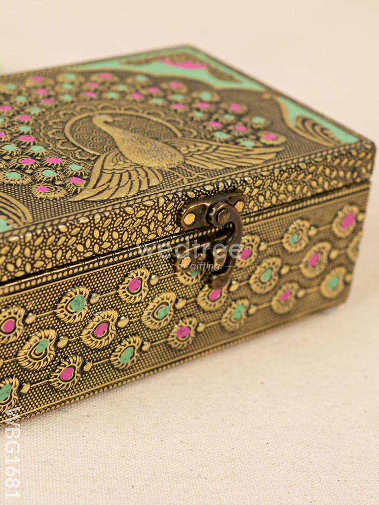 Wooden Jewel Box with Peacock Design - 6x4 inch - WBG1681