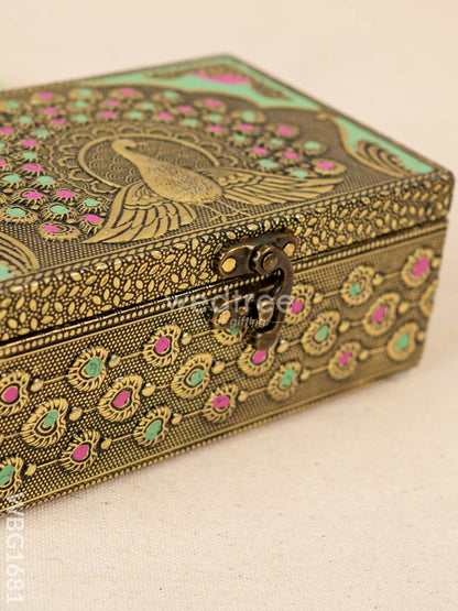 Wooden Jewel Box with Peacock Design - 6x4 inch - WBG1681