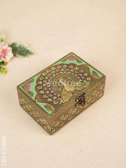 Wooden Jewel Box with Peacock Design - 6x4 inch - WBG1681