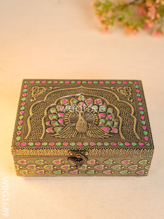 Wooden Dryfruit Box with Peacock Design - 7X5 inch - WBG1689