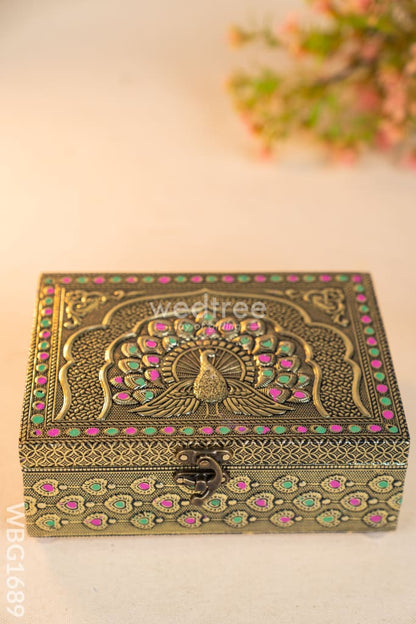 Wooden Dryfruit Box with Peacock Design - 7X5 inch - WBG1689