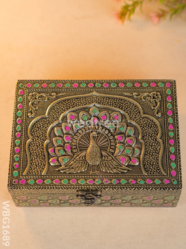 Wooden Dryfruit Box with Peacock Design - 7X5 inch - WBG1689