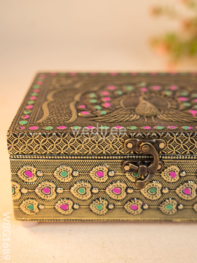 Wooden Dryfruit Box with Peacock Design - 7X5 inch - WBG1689