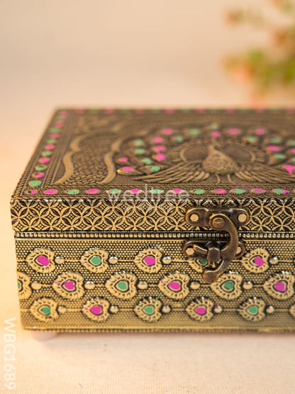 Wooden Dryfruit Box with Peacock Design - 7X5 inch - WBG1689