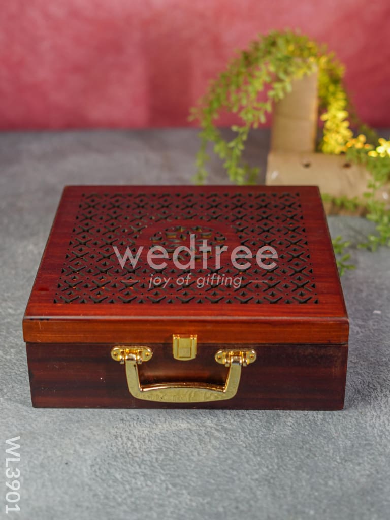 Wooden Floral Engraved Dry Fruit Box - WL3901