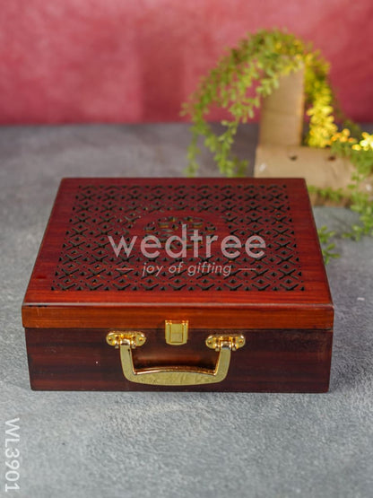 Wooden Floral Engraved Dry Fruit Box - WL3901