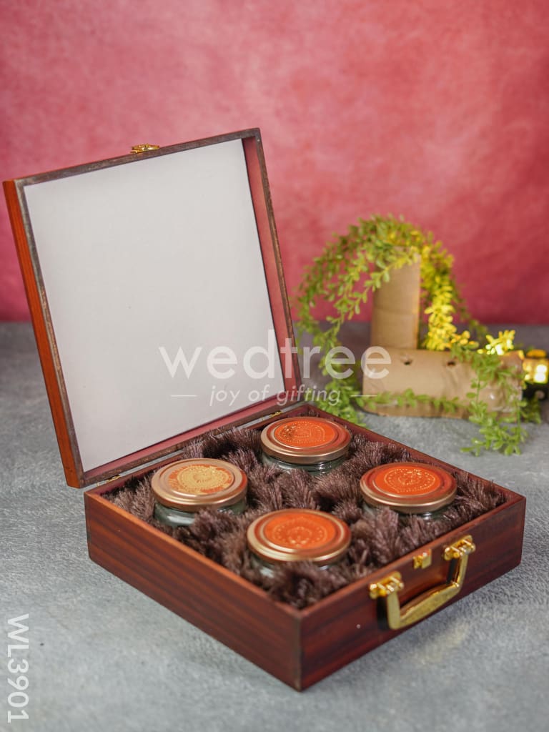 Wooden Floral Engraved Dry Fruit Box - WL3901