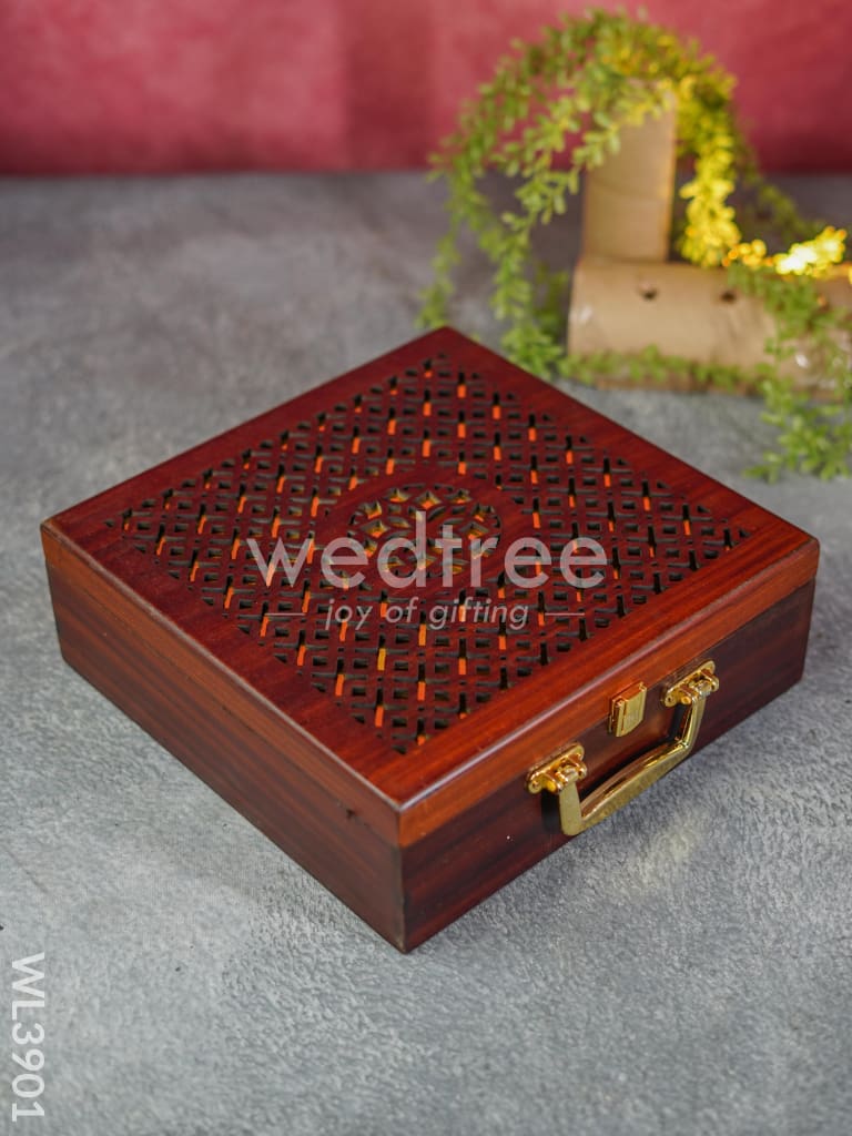 Wooden Floral Engraved Dry Fruit Box - WL3901